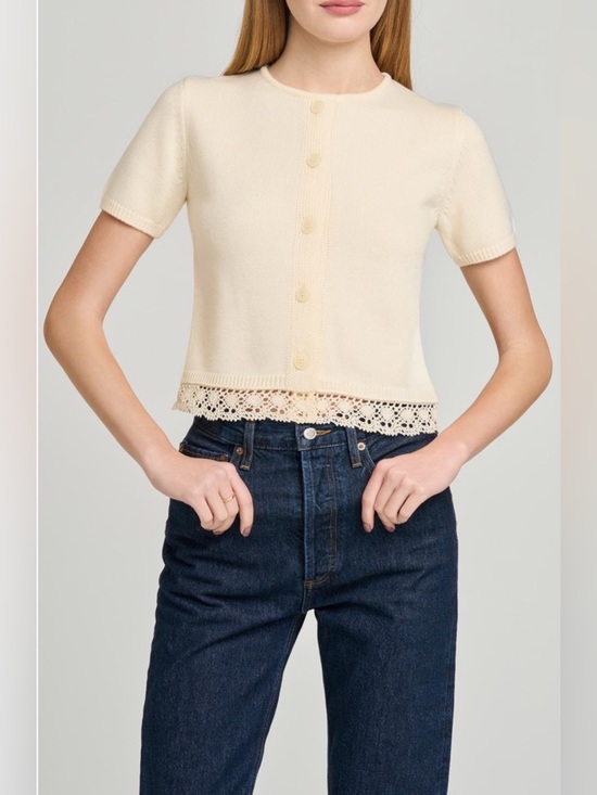 WAYF Carine Lace Trim Button Front Cardigan in Cream Juinor’s Size Small - Picture 4 of 4